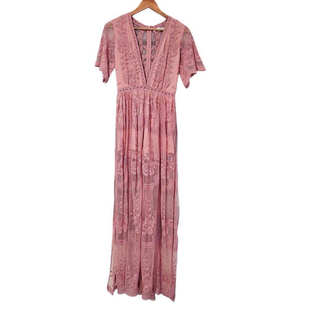 Honey Punch Lace Overlay Dress Mauve Pink Size S - Picture 6 of 10